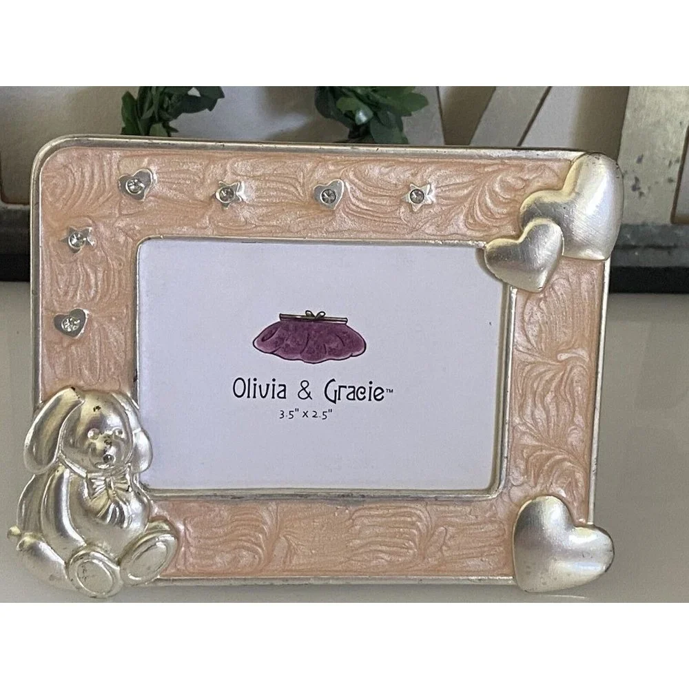 Enamel Crystal Jeweled Picture Frame Bunny and Hearts 2.5‎ X 3.5 Olivia & Gracie